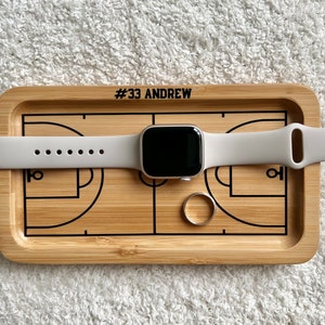 Custom Wooden Trinket Dish Ring Personalized Ring Dish for Men Tray Catchall Valet Tray Wood Sport Desk Top Organizer Sports Gift for Him