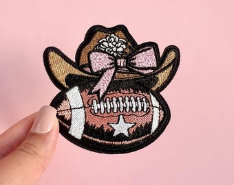 Iron On Football Patch Game Bow DIY Sport Team Spirit Patch Western Football Mom Cheetah Accessory Cowgirl Homecoming Outfit Idea Accessory