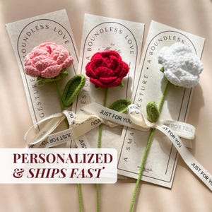 Gehäkelte Blume Geschenk für Valentinstag Geschenk für Hochzeit Gunsten Karte mit Rose Blüte Design für Mädchen Geburtstag Andenken für Tanz Recital