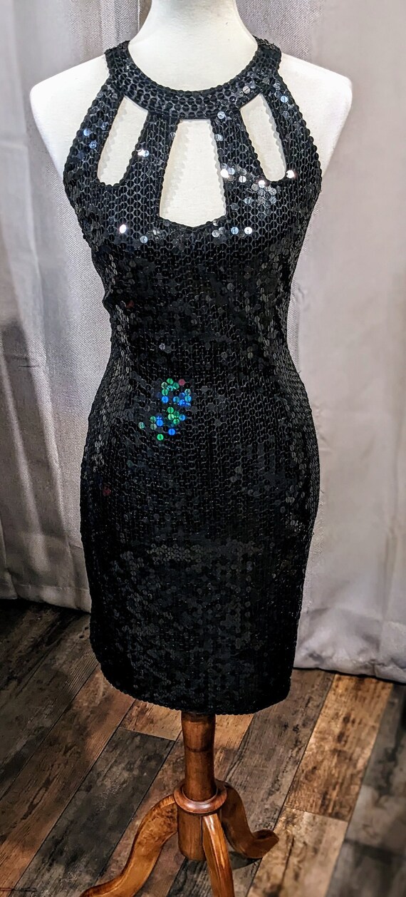 NITELINE vintage Black Sequin cocktail dress size 