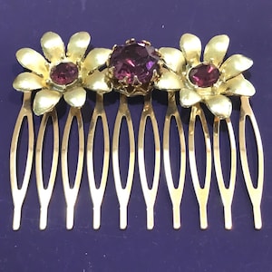 hair comb wedding, bride hair comb, Decorative hair comb, vintage jewelry, bridal hair comb, hair comb gold tone with Amethyst rhinstones