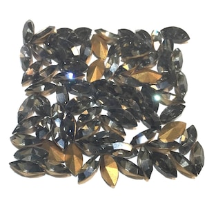 Vintage rhinestones, Swarovski rhinestones, rhinestone lot, 8x4 rhinestones, Black Diamond rhinestone, Gold foiled pointed back, lot of 75
