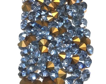Vintage Preciosa Light Sapphire Rhinestones: Gold Foiled SS19 Lot