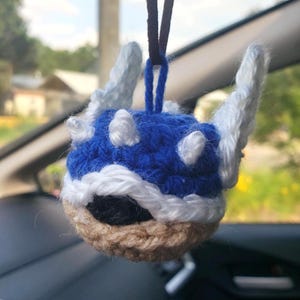 Mario Kart Blue Shell Car Charm - Handmade Crochet Accessory