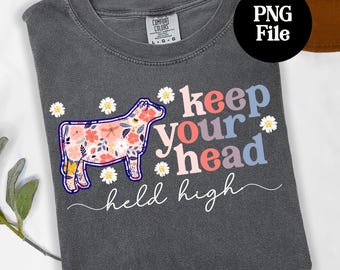 Head Up Heifer PNG: County Fair Cattle Digital Graphic, Show Cow Sublimation Instant Download