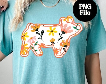 Lente bloemen vintage varken PNG: County Fair Swine digitale afbeelding, varkenssublimatie direct downloaden