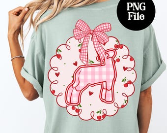 Coquette Gingham Cherry Lamb PNG: County Fair Sheep Digital Graphic, Southdown Sublimation Download