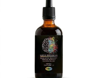 Lucid Dreaming Tincture, Blue Lotus, Mugwort, Vervain, Ginkgo Biloba, Herbal Blend to Enhance Dream Recall, 100ml, Made in The UK