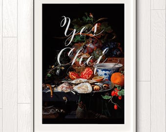 Yes Chef Digital Wall Art Download, Vintage Trendy Decor, Printable Wall Art, Kitchen Home Decor, "The Bear" TV Series Quotes