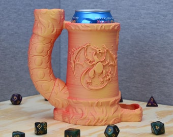 Flaming Charizard Dice Tower With Built in Can Cozy- Dungeons and Dragons Accessory - Tabletop RPG Gift Ideas - Dice Tower - Collectors Dice
