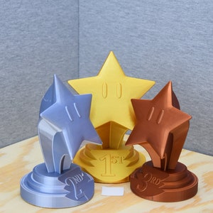 Mario star awards trophy gold, silver and bronze in 3D printing/Trophy Award Star Mario in gold silver and bronze 3D printing, Star Designed