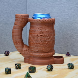 Pirate Crest Dice Cup - Handcrafted Dice Tower - Dungeons and Dragons Soda Holder - Beer Stein Gift Set - Tabletop RPG Dice Tower