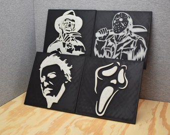 Glow in Dark Horror Icons Wall Art | 3D Printed PLA, 7x7