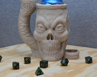 Skull Face Dice Tower With Built in Can Cozy- Dungeons and Dragons Accessory - Tabletop RPG Gift Ideas - Dice Tower - Collectors Dice Set