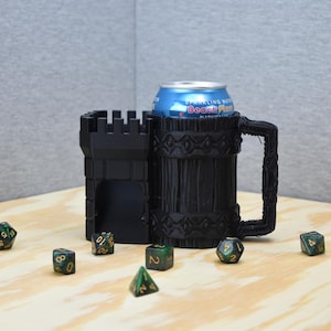 Dungeons and Dragons Dice Cup with Soda Cozy - Beer Cozy Soda Stein - Tabletop RPG Accessories - DND Gift Ideas - Dungeon Master Props