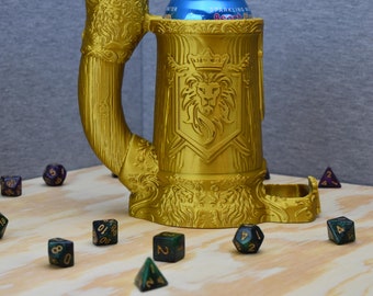 Lion Crest Dice Tower With Built in Can Cozy- Dungeons and Dragons Accessory - Tabletop RPG Gift Ideas - Dice Tower - Collectors Dice Set