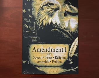 3D Printed Bill of Rights Wall Art — Amendment I — Patriotic Home Decor — Golden Age Collection