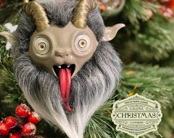 Krampus Noggin Ornament – Hand-Painted Folklore with a Furry Twist Gray KN002