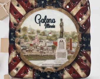 Galena Illinois Christmas Holiday Ornament Grant Park USA Flag Double-Sided SQ24/001