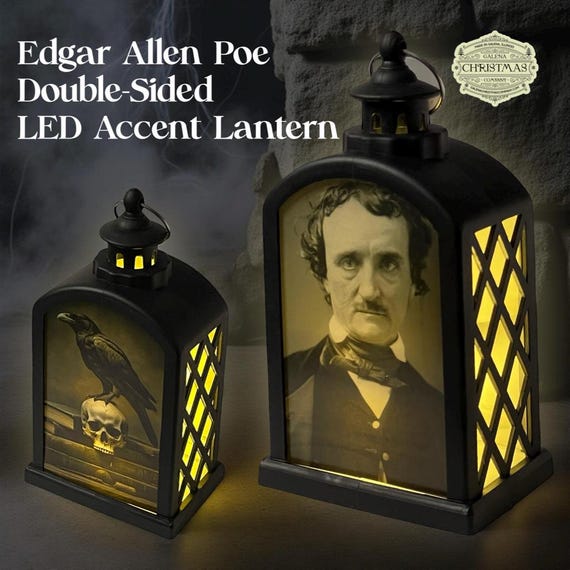 Edgar Allen Poe Raven Skull - Lantern LED Accent Lamp 6-inch / NOS/001