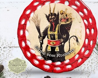 Krampus / Gruss Vom Krampus Holiday Ornament Red Double-Sided  3-inch Round /KRA24-02