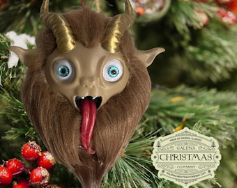 Krampus Noggin Ornament – Hand-Painted Folklore with a Furry Twist Brown KN001