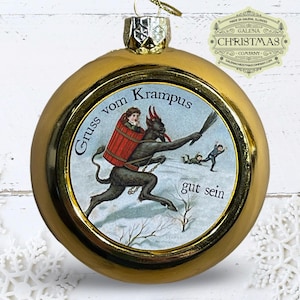 Krampus / Gruss Vom Krampus Holiday Ornament Gold Snow 3-inch Round /KRA24P-013