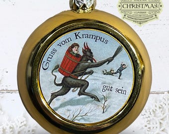 Krampus / Gruss Vom Krampus Holiday Ornament Gold Snow 3-inch Round /KRA24P-013