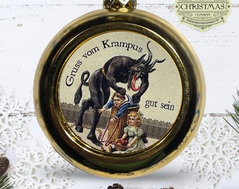 Krampus / Gruss Vom Krampus Holiday Ornament Gold 3-inch Round /KRA24P-03