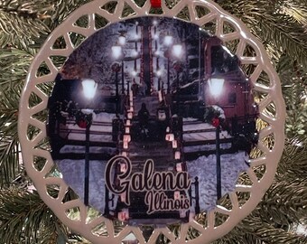 Galena Illinois Christmas Holiday Ornament Night of Luminaria High School Steps Gold Double-Sided 20-13