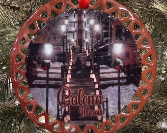 Galena Illinois Christmas Holiday Ornament Night of Luminaria High School Steps Rust Brown Double-Sided 20-14