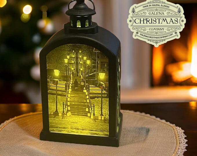 Featured listing image: Galena Illinois Green Street Stairs Luminara Lantern LED Holiday Accent Lamp 6-inch / GAL24/001