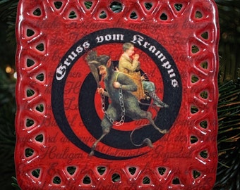 Krampus / Gruss Vom Krampus Holiday Ornament Red Double-Sided Square  24-08