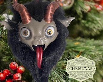 Krampus Noggin Ornament – Hand-Painted Folklore with a Furry Twist Black KN003