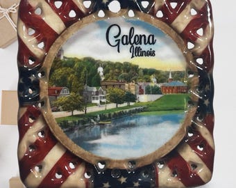 Galena Illinois Christmas Holiday Ornament Vintage USA Flag Double-Sided SQ24/005