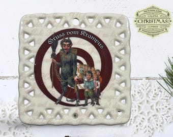 Krampus / Gruss Vom Krampus Holiday Ornament Ivory Double-Sided Square  24-06