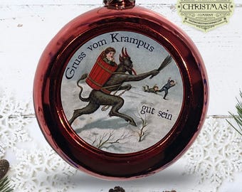 Krampus / Gruss Vom Krampus Holiday Ornament Red Single-Sided  3-inch Round /KRA24P-01