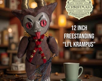 Lil Krampus 12-inch Freestanding Decoration – The Holiday Enforcer with Horns and Attitude Brown Red LK12-001