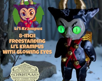 Lil Krampus Freestanding Decoration: 8-inch Holiday Enforcer with Glowing Eyes