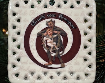 Krampus / Gruss Vom Krampus Holiday Ornament Ivory Double-Sided Square  24-07