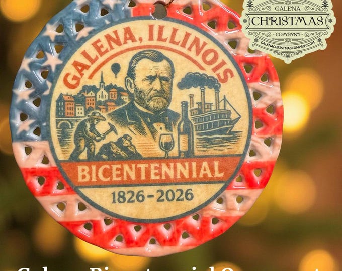 Featured listing image: Galena Illinois Grant Park Bicentennial 200 Christmas Holiday 3.25 Inch Ornament Double-Sided BI25OV