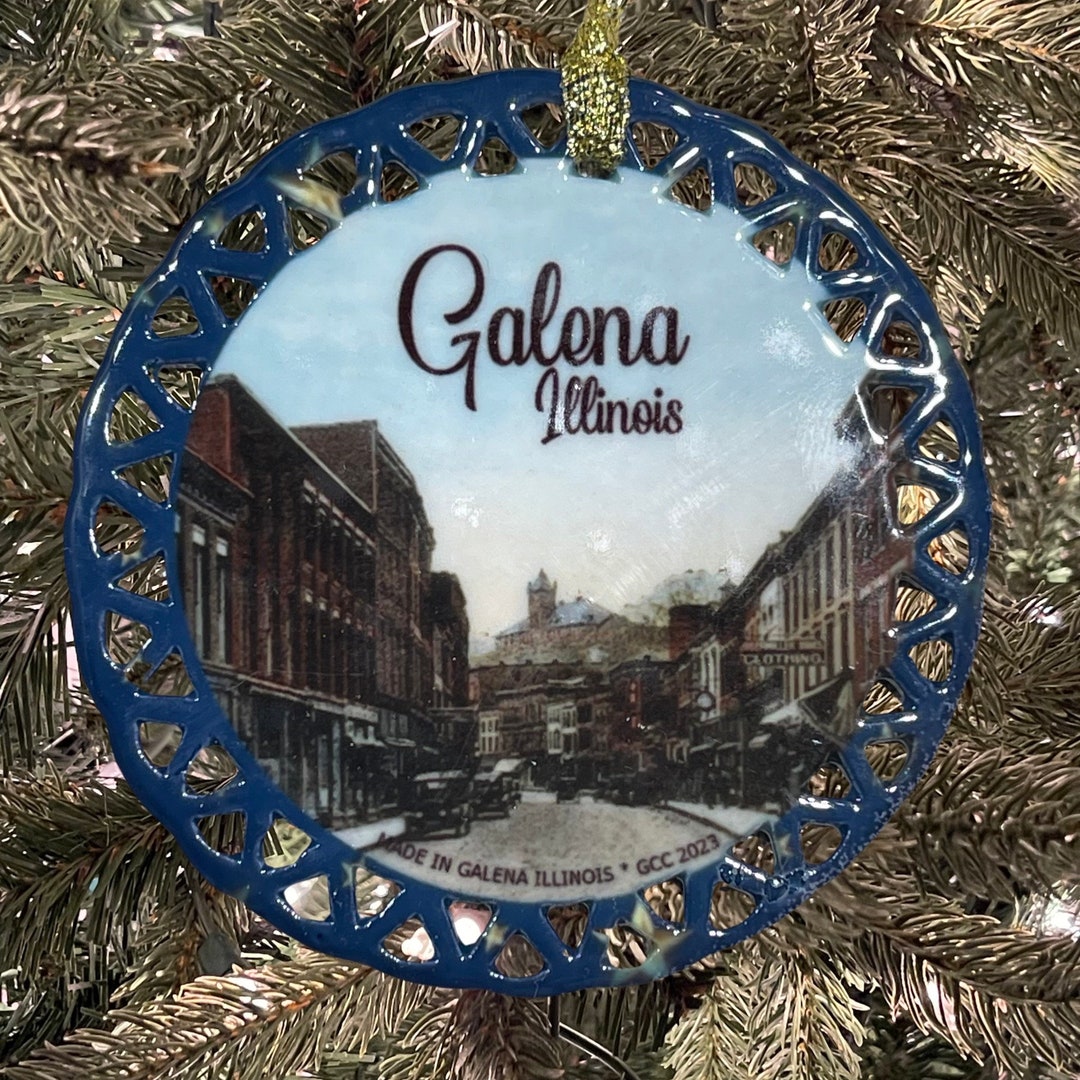 Galena Illinois Christmas Holiday Ornament Blue Yellow Stars Double