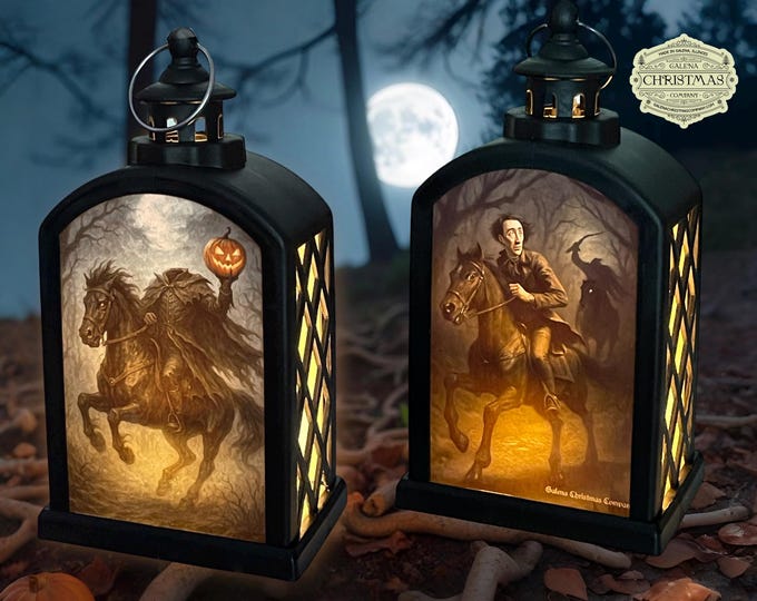 Featured listing image: Sleepy Hollow LED Lantern: Headless Horseman & Ichabod Crane