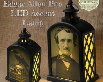 Edgar Allen Poe Raven Skull - Lantern LED Accent Lamp 6-inch / NOS/001