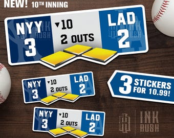 10th Inning Walkoff Score Baseball Sticker: NYY vs LAD - 3 Vinyl Decals