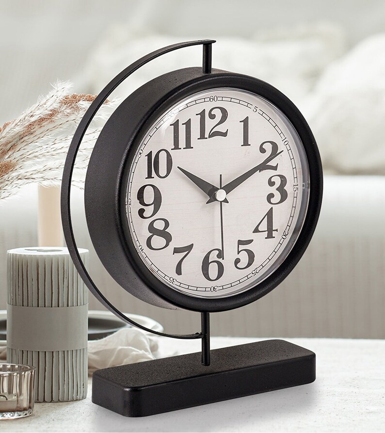 Black Table Clock Classic Small Round Clock Silent Non Etsy UK