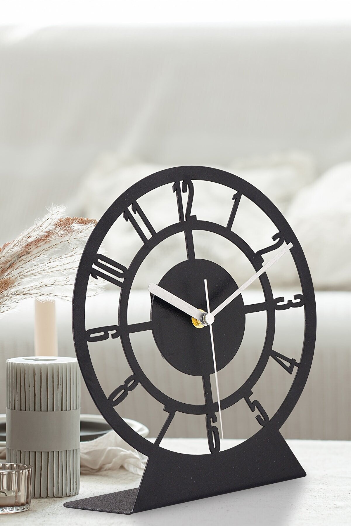 Black Table Clock, Classic Small Round Clock, Silent Non Ticking Desk ...