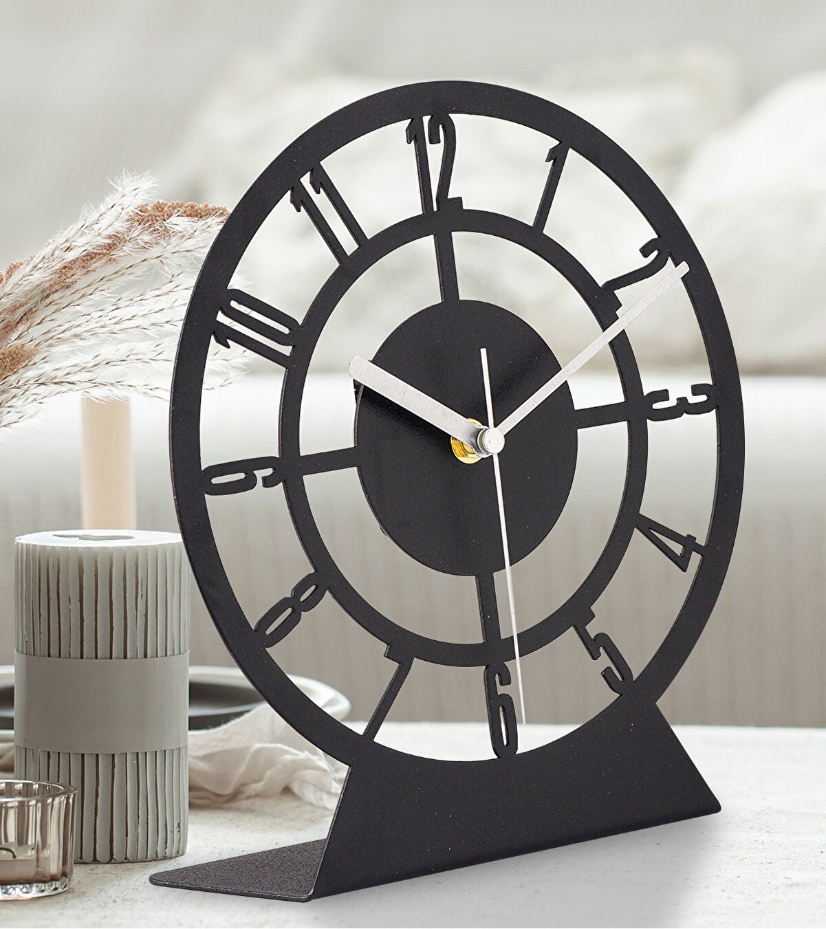 Black Table Clock, Classic Small Round Clock, Silent Non Ticking Desk ...