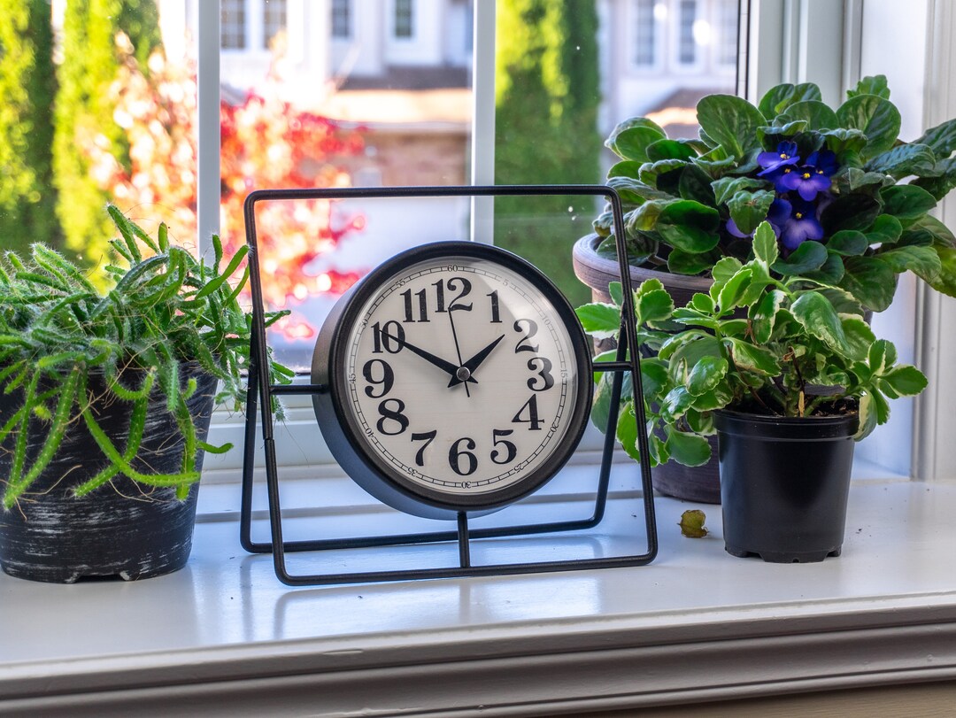 Black Table Clock Classic Small Round Clock Silent Non - Etsy