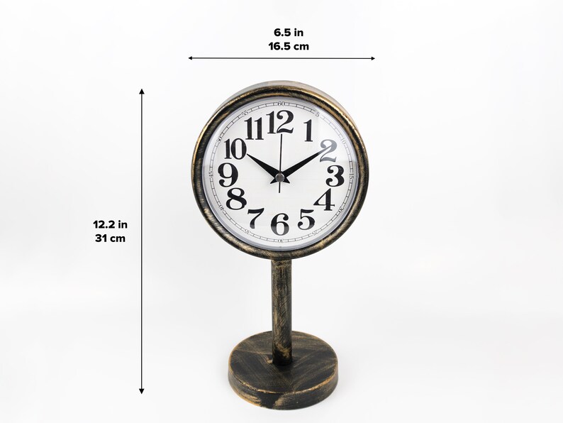 Black Gold Table Clock, Classic Small Round Clock, Silent Non Ticking